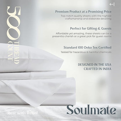 Mayfair Linen 100% Cotton Bed Sheets Full Sheet Set - 500 Thread Count Sheets Full Size 4 PC Set (Silver), Soft, Cooling, Hotel-Quality 16" Deep Pocket Sateen Cotton Bedsheet for Hot Sleepers