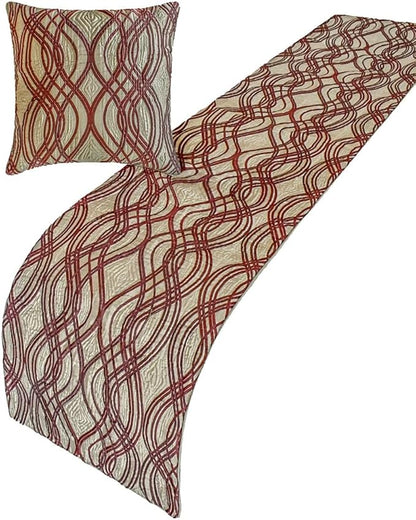 The HomeCentric King/Queen/Twin Brown Decorative Bed Runner King 90"x18" Bed Runner with Two Pillow Cover, Quilted, Swirl Pattern Bed Scarf on Satin Fabric - Brown Swirls