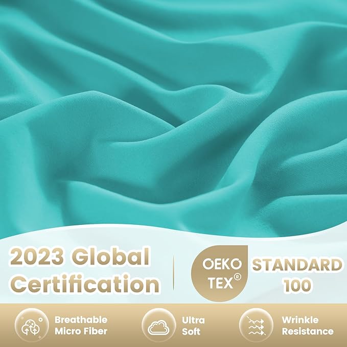 Silky Soft Queen Size Sheet Set - Luxury 4 Piece Breathable Cooling Sheets for Queen Size Bed, 16" Deep Pocket Easy Care Wrinkle Free Bedding Sheet and Pillowcase Set, Turquoise