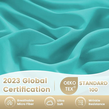 Silky Soft Queen Size Sheet Set - Luxury 4 Piece Breathable Cooling Sheets for Queen Size Bed, 16" Deep Pocket Easy Care Wrinkle Free Bedding Sheet and Pillowcase Set, Turquoise
