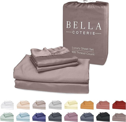 Bella Coterie Luxury Bamboo Viscose Twin Size Sheet Set | 100% Organically Grown | Ultra Soft | Cooling for Hot Sleepers | 18" Deep Pocket [Mocha]