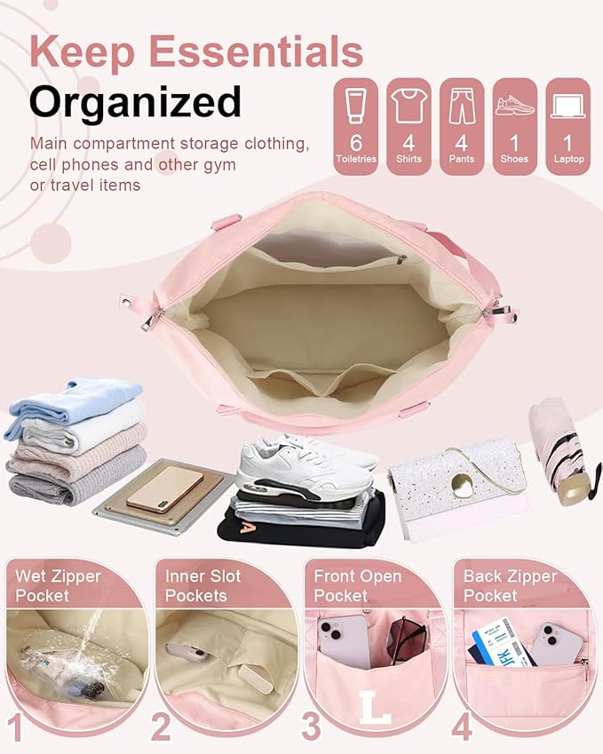Initial Travel Duffel Bag Sports Gym Bag for Girls Teen Birthday Gifts,Pink Personalized Weekender Bag Carry On Tote Bags for Women Men,Waterproof Overnight Luggage Bag with Trolley Sleeve(Letter L)