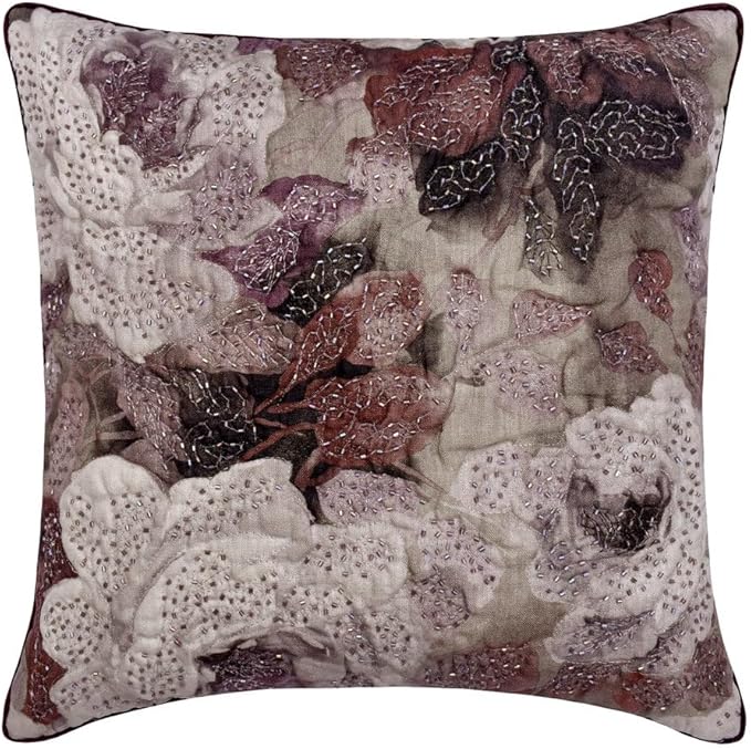The HomeCentric King/Queen/Twin Purple Decorative Twin 53"x18" Bed Runner with One Pillow Cover, Floral, Roses, Bead Embroidery & Handmade Bed Scarf on Jacquard Fabric - Wood Rose