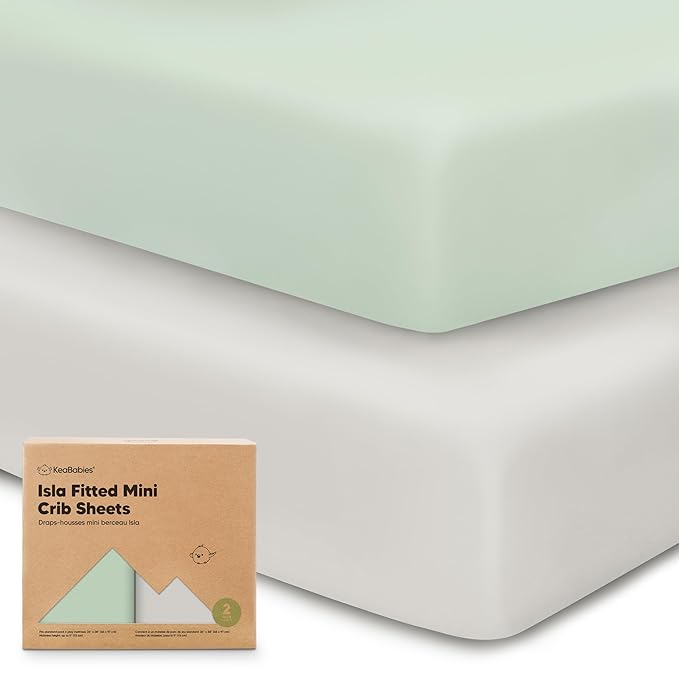 Pack and Play Sheets Fitted - 2-Pack Mini Crib Sheets for Pack N Play Mattress 38x26, Soft & Cozy, Neutral Toddler Playard Bedding, Snug Fitted Mini Baby Crib Mattress Cover Boy, Girl (Sage)
