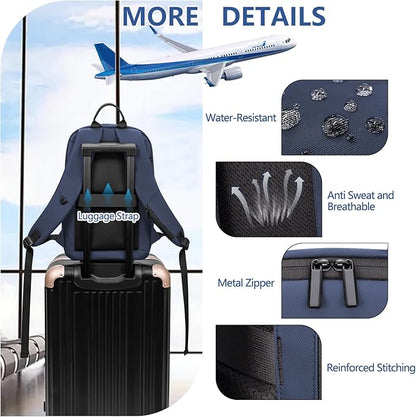 Business Backpack for Men Lightweight Commute Laptop Backpack Anti-Theft Water Resistant Backpack for 17.3 Inch Computer for Daily Office Work with Small Bag (Blue)