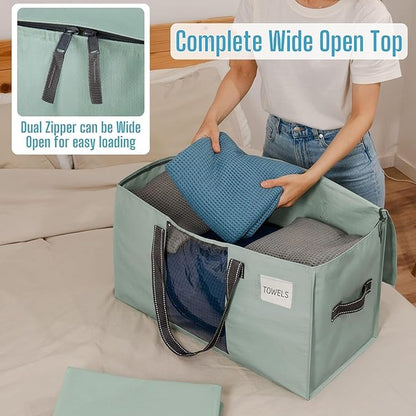 VENO 6 Pack Moving Bags, Comforter and Blanket Storage Bags for Closet, Moving Boxes, Boxes with Lids Alternative, College Dorm Packing Supplies, Foldable Heavy-Duty Tote (Light Green Matte, 6 Pack)
