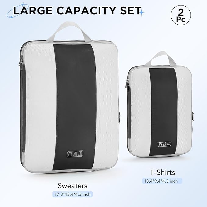2 Set Compression Packing Cubes for Travel Essentials,Compressible Expandable Packing Cubes for Suitcase,OlarHike Luggage Organizer Bags for Travel,Handy Helper for Organizing Clothes(Black)