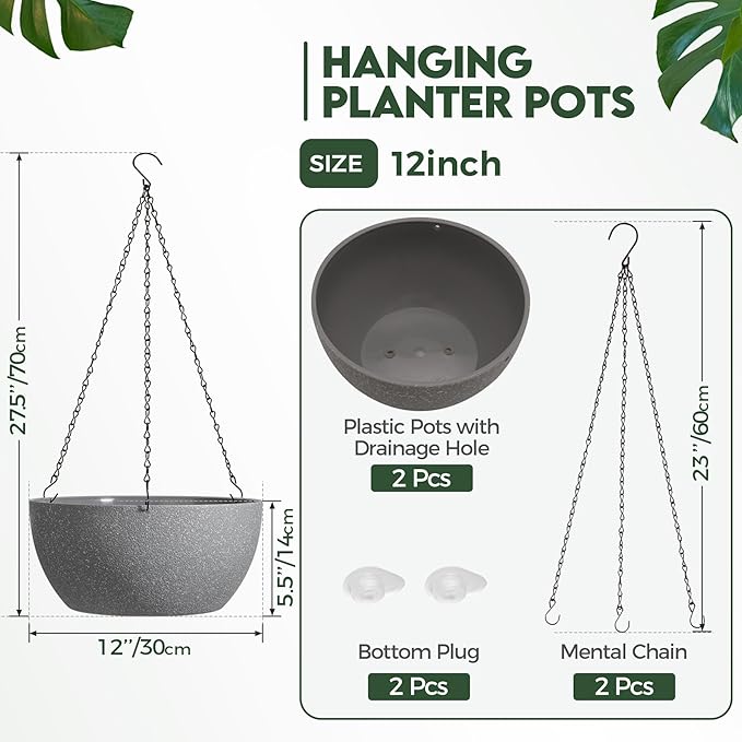 T4U Hanging Planters for Indoor Outdoor Plants 2 Pack