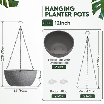 T4U Hanging Planters for Indoor Outdoor Plants 2 Pack