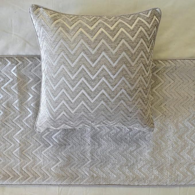 The HomeCentric King/Queen/Twin Silver Decorative Twin 53"x18" Bed Runner Without Pillow Cover, Chevron Bed Scarf on Jacquard Fabric - Silver Gleam Chevron