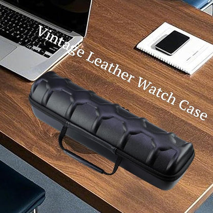 Juntan 5 Slots Hard Watch Travel Case, Portable PU Leather Zipper Storage Organizer Box for Men Women with Soft Compressible Foam Pillow Black