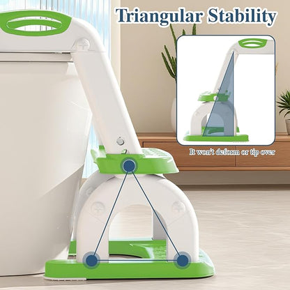 Potty Training Seat for Toddlers, Adjustable Height 2-in-1 Potty Training Toilet Ladder for Kids Boys Girls with Splash Guard, Waterproof Cushion, Anti-Slip Pad Step Stoo - Green