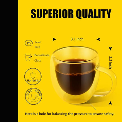 PunPun 8.5oz/250ml Espresso Cups, Double Wall Insulated Glass Cups