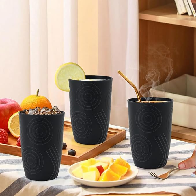 Wheat Straw Cups 6 Pcs, 16 OZ Plastic Drinking Cups, Unbreakable Plastic