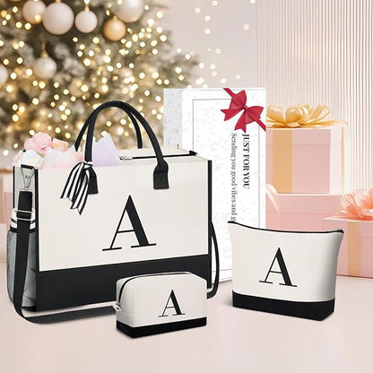 BAGAIL Initial Tote Bag, Personalized Birthday Gifts for Women, Teacher, Friends, Mom, Wedding, Monogrammed Beach Bag