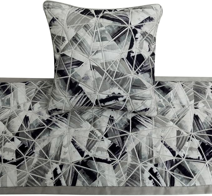 The HomeCentric King/Queen/Twin Grey Decorative CA King 86"x18" Bed Runner Without Pillow Cover, Print & Embroidery Bed Scarf on Cotton Fabric - Grey Angular