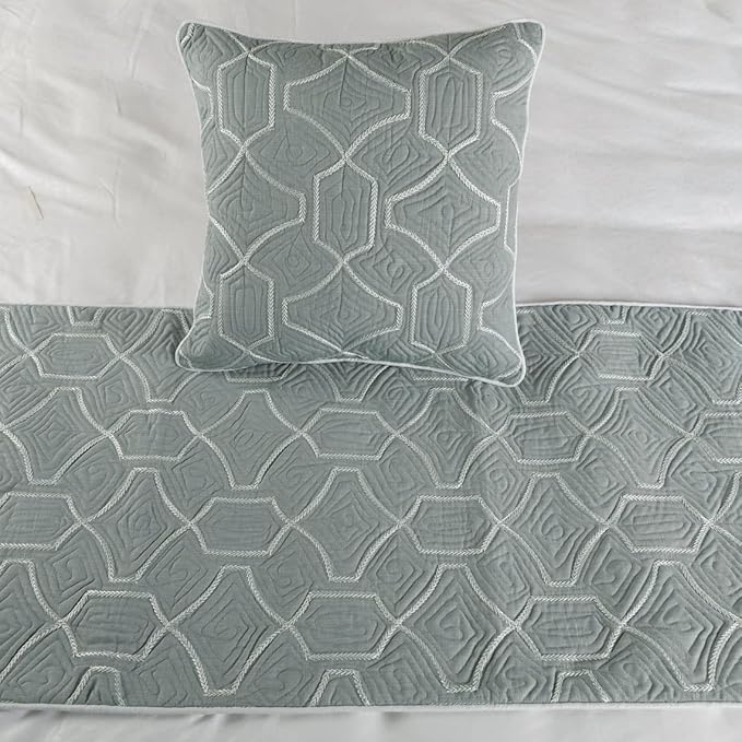 The HomeCentric King Queen Twin Grey Blue Bed Runner Without Pillow Cover, Full Size 68"x18" Bed Runner Without Pillow Cover, Linen Quilted Embroidery, Modern Contemporary - Atmosphere