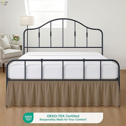 Cottington Lane Ruffled Bed Skirt Queen Size with Split Corner, Brushed Microfiber Hotel Quality Taupe Dust Ruffle, 15 Inch Drop Gathered Bedskirt, Soft and Stylish, Shrinkage and Fade Resistant