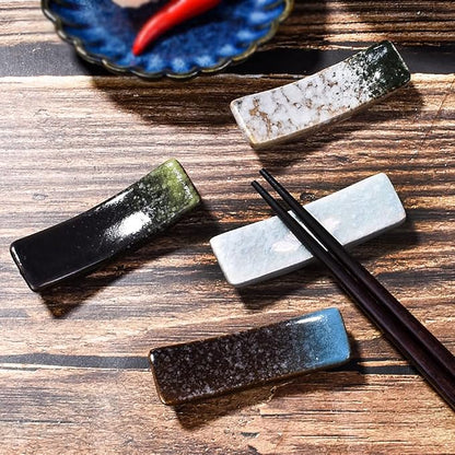 Ceramic Chopstick Rest Set of 4, Reactive Kiln Glaze Spoon Fork Holders |