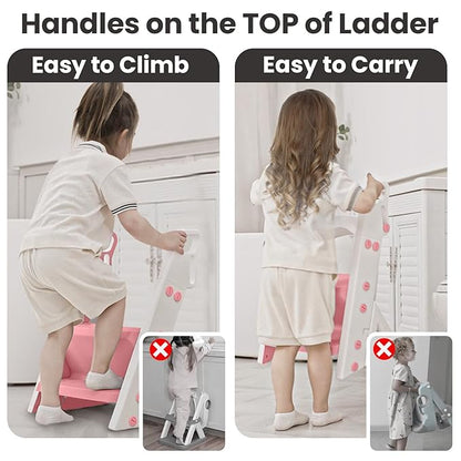 Primlect Space-Saving Potty Training Seat with Ladder, Adjustable Step and Toilet Seat Height, Top Handles for Easy Climbing, Easy to Carry, Portable Toddler Toilet Trainer for Small Bathrooms