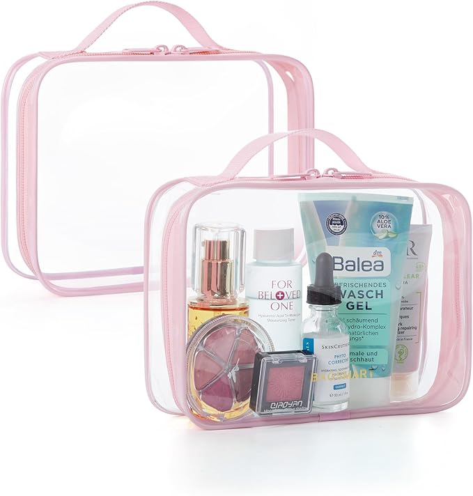 BAGSMART Clear Toiletry Bag, TSA Approved Travel Toiletry Bag Carry On Travel Accessories Bag Airport Airline Quart Size Bags water-resistant Makeup Bag for Women