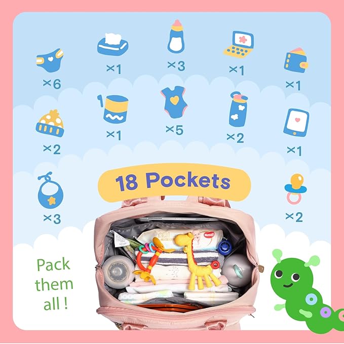 iniuniu Diaper Bag Backpack, 4 in 1 kit Large Unisex Baby Bags for Boys Girls, Waterproof Travel Back Pack with Diaper Pouch