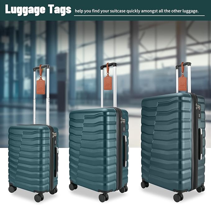 5-Piece Lightweight Luggage with Backpack Sets, ABS+PC Hard Shell Suitcase with TSA Lock & YKK Zipper (Teal Blue, 20in/24in/28in/BP/TB)