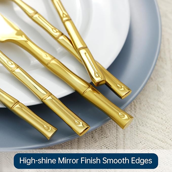 Gold Silverware Set 40-Piece Bamboo Pattern Service