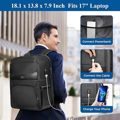 MATEIN Work Backpack with Lunch Compartment, Waterproof PU-coated Meal Prep Backpack for Men with Cutlery Pocket, Large 17 Inch Laptop Back Pack with USB Port, Insulated Cooler Bag for Office Picnic