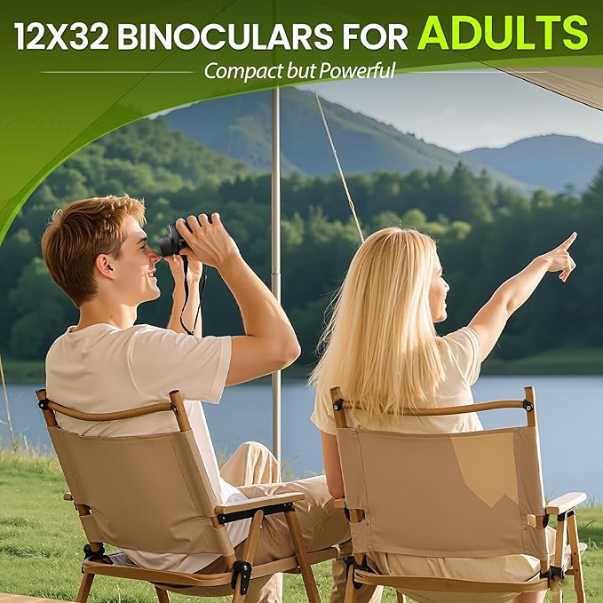 Occer 12x32 Compact Binoculars for Adults High Powered, Large Eyepiece Binocular for Kids - Easy Focus Binoculars for Bird Watching,Cruise Ship, Hunting,Travel,Sightseeing
