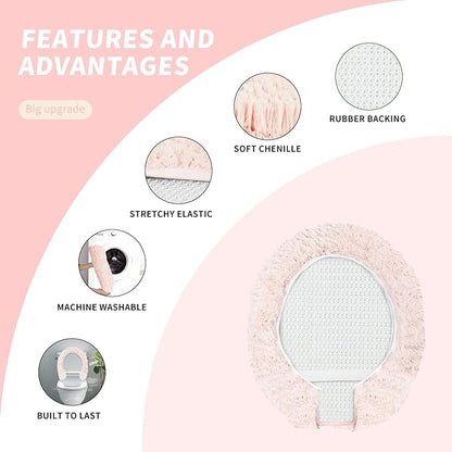 Microfiber Elongated Toilet Seat Cover 19.5"x 15" Machine Washable Solid Toilet Lid Cover Adjustable Rubber Backing Fits Most 18-19.5" L x 14-16" W Elongated Toilet Seat