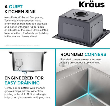 KRAUS Fairlane 15-inch Drop In/Top Mount Single Bowl 18-Gauge Stainless Steel Kitchen Bar Sink, KHT631-15