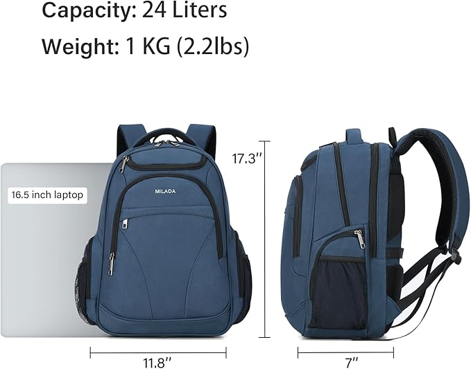 MILADA Travel Backpack For Men Laptop Backpack Women Business Carry On Backpack Airline Approved Fits 16.5 Inch Laptop Bag Work Backpack, Blue