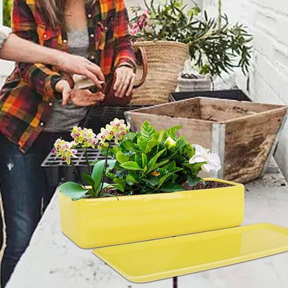 Vencer 14 Inch Rectangular Modern Minimalist Ceramic Succulent Planter Pot