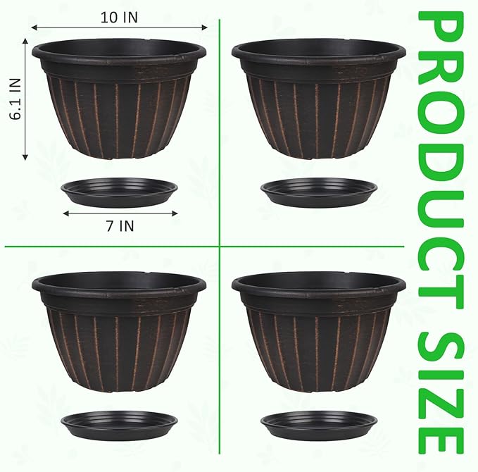 FGstyle 10 Inch Plants Pot, 4 Pack Flower Pots, Planters Pot