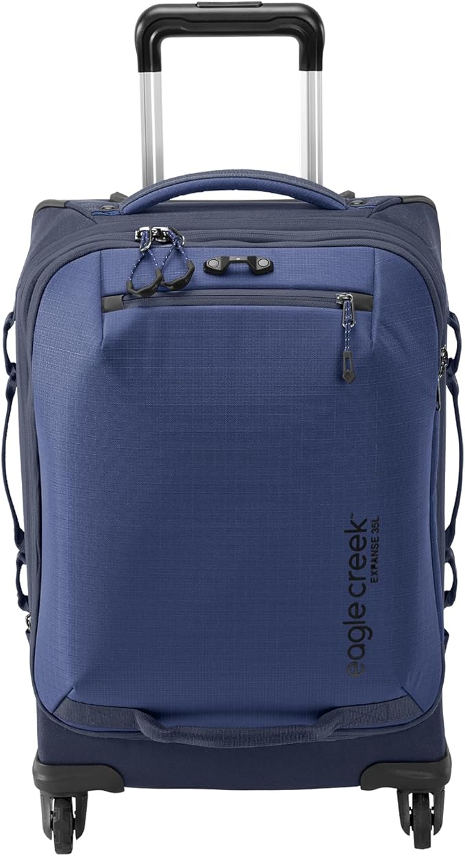 eagle creek Expanse 4-Wheel 21.5" International Carry-On Luggage - Four-Wheel Carry-On Luggage for Easy Travel - Lockable Zippers - Expandable Main Compartment - Telescoping Handles - Pilot Blue