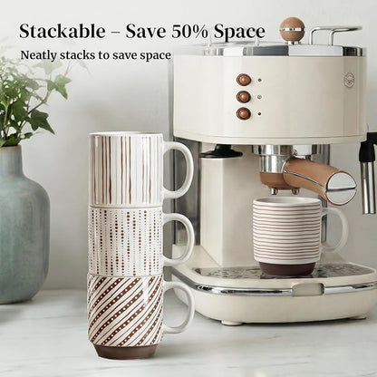 DOWAN Stackable Coffee Mugs, 12 oz Ceramic Coffee Mug Set of 4, Coffee Cups