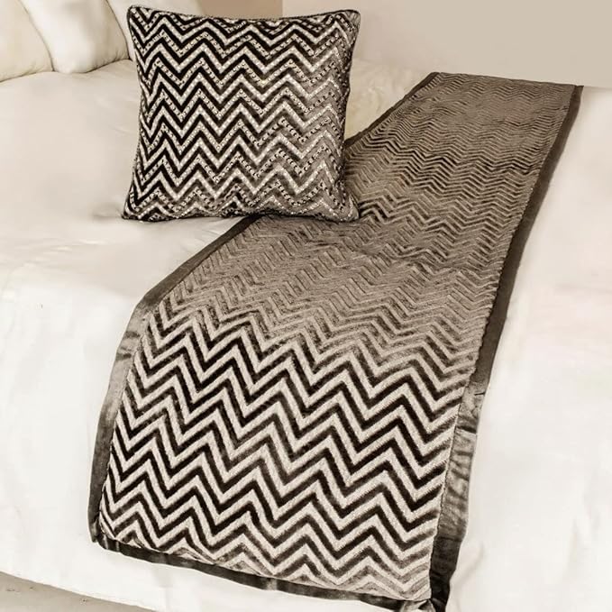 The HomeCentric King Queen Twin Grey Decorative King 90"x18" Bed Runner Without Pillow Cover, Crystals Bed Scarf on Velvet Fabric - Grey Crystal Chevy