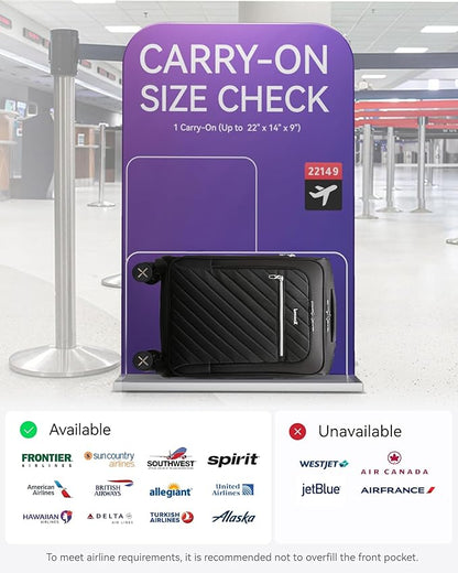 LUGGEX Carry On Luggage with Spinner Wheels - Stylish Lightweight Carry On Suitcase - Soft Sided 22x14x9 airline approved with Front Open Design for Travel, Business (Black, 20 Inch)