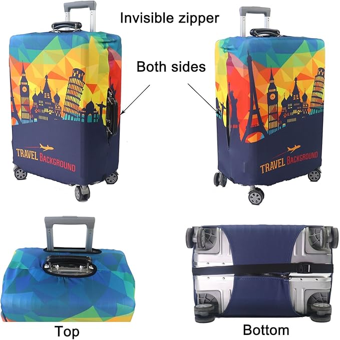 MosaiRudo Thicker Luggage Cover Elastic Suitcase Cover Protector Fits 18-32 Inch Suitcase Travel Accessories (Travel-4, XL)