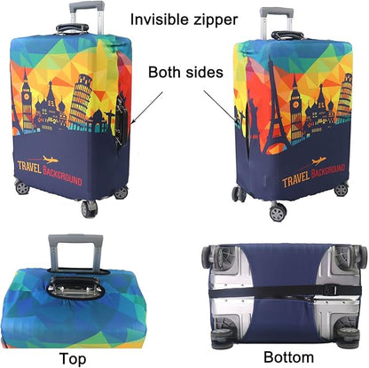 MosaiRudo Thicker Luggage Cover Elastic Suitcase Cover Protector Fits 18-32 Inch Suitcase Travel Accessories (Travel-4, XL)
