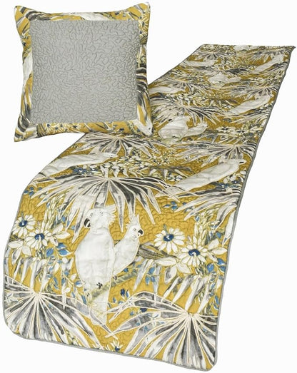 The HomeCentric King/Queen/Twin Grey & Yellow Decorative Twin 53"x18" Bed Runner Without Pillow Cover, Cockatoo Bird & Quilted Bed Scarf on Cotton Fabric - Cockatoo Love