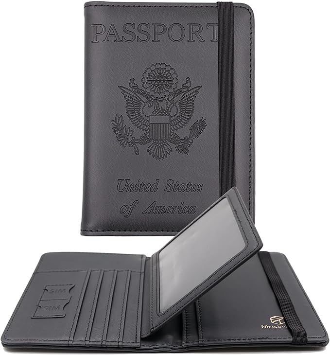 Melsbrinna Rfid Passport Holder for Travel women/Men, Cute Passport Wallet Rfid Blocking Card Slots, Rfid Passport Cover/CaseTravel Wallet, Passport Book Holder (1, Black3)