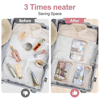 PACKISM TSA Approved Toiletry Bag - Pink Floral Print Clear Travel Bags, Suitable for Gifts, with Supporting Frame, Perfect for Travel Essentials, Thick No Smell