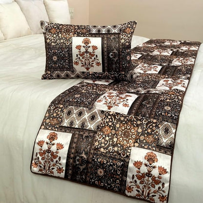 The HomeCentric King/Queen/Twin Brown Decorative CA King 86"x18" Bed Runner Without Pillow Cover Quilted Bed Scarf on Satin Fabric - Parisa