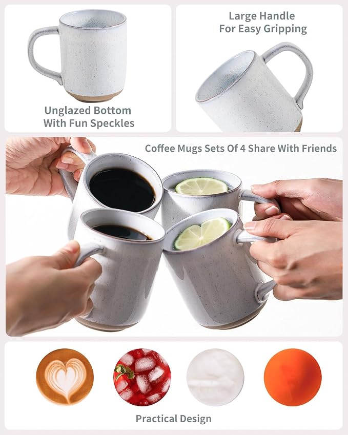 HASENSE Ceramic Coffee Mugs Set of 4, 14 oz Stoneware Coffee Cups