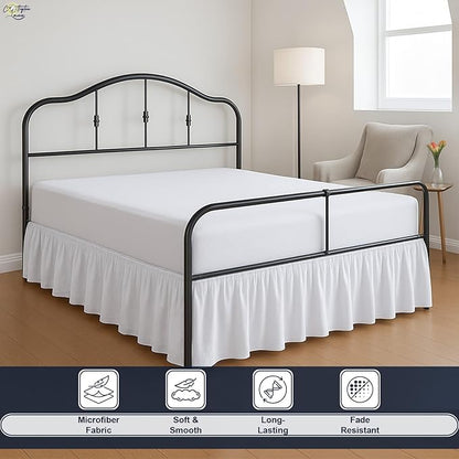 Cottington Lane Ruffled Bed Skirt Twin Size with Split Corner, Brushed Microfiber Hotel Quality White Dust Ruffle, 15 Inch Drop Gathered Bedskirt, Soft and Stylish, Shrinkage and Fade Resistant
