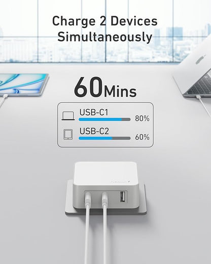 Nekmit 100W Flat USB C Charger Block, 3-Port GaN Fast Wall Charger, USB C Wall Plug for MacBook Pro/Air, iPad, iPhone, Galaxy and More (White, 100W)
