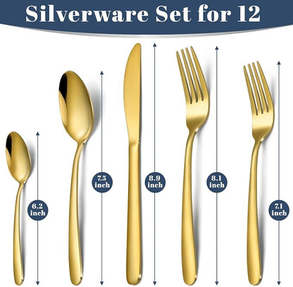 Hunnycook 60-Piece Gold Silverware Set