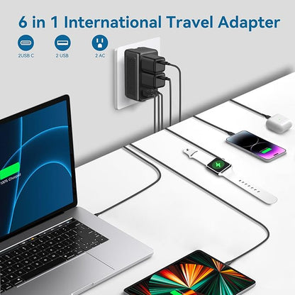 Upgraded 2000W 220V to 110V Voltage Converter US to Europe Travel Adapter for Hair Dryers with Fast Charging International Travel Adapter with 2 USB A and 2 USB C Power Converter Adapter Combo